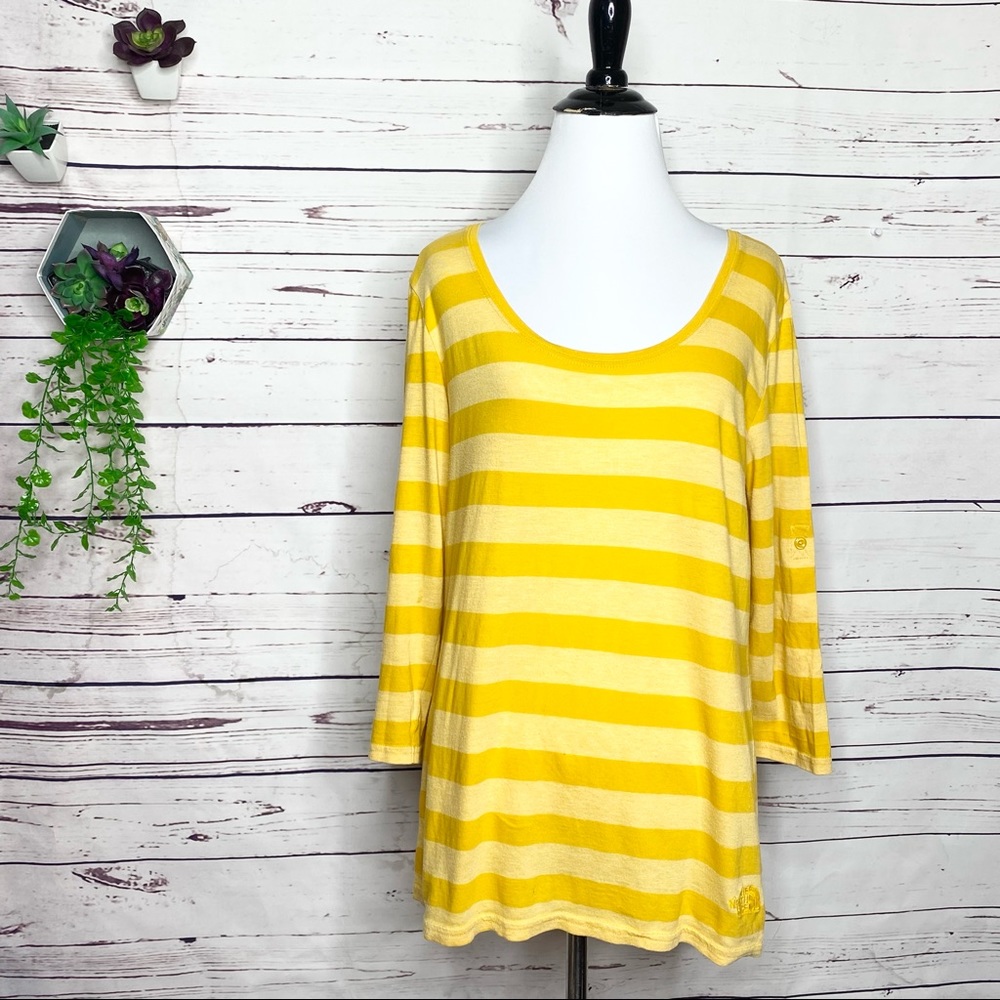 North Face Yellow Stripe Scoopneck 3/4 Sleeve T-Shirt Size Medium
